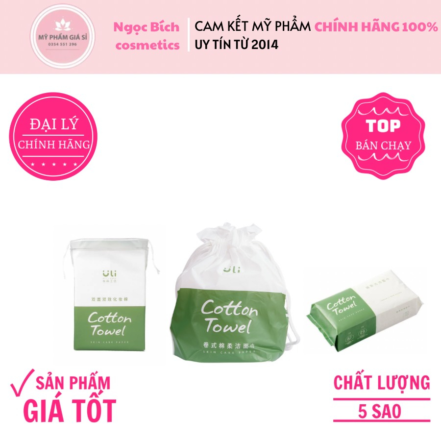 Khăn lau mặt dùng 1 lần đa năng gói rút gói 50 khăn tiện lợi Uli nội địa Trung lau khô lau ướt Cotton towel XANH