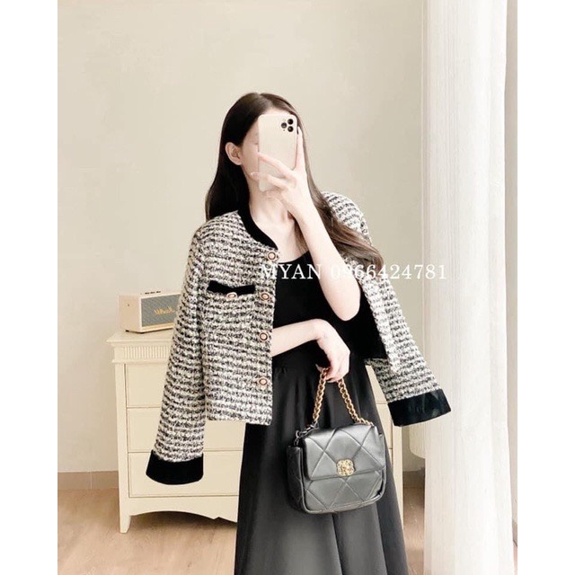 [Mã FADEP0610 giảm 10K đơn 99K] áo khoác dạ tweed nữ xám phối viền đen cổ tàu tiểu thư dáng ngắn sang chảnh A801 SUTANO | BigBuy360 - bigbuy360.vn