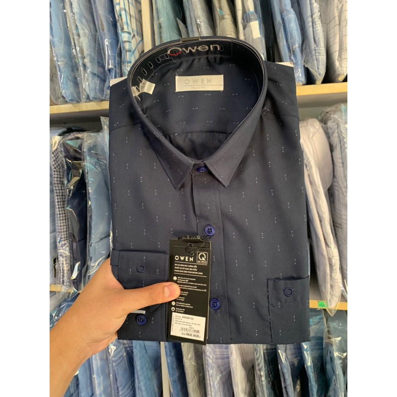 OWEN - Áo Sơ mi dài nam sợi tre dáng Regularfit xanh tím than họa tiết 2023