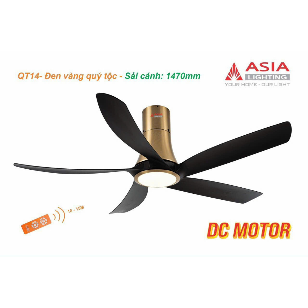Quạt trần ASIA QT14, 5 cánh, có đèn Led, động cơ DC Cao Cấp, bảo hành chính hãng 2 năm
