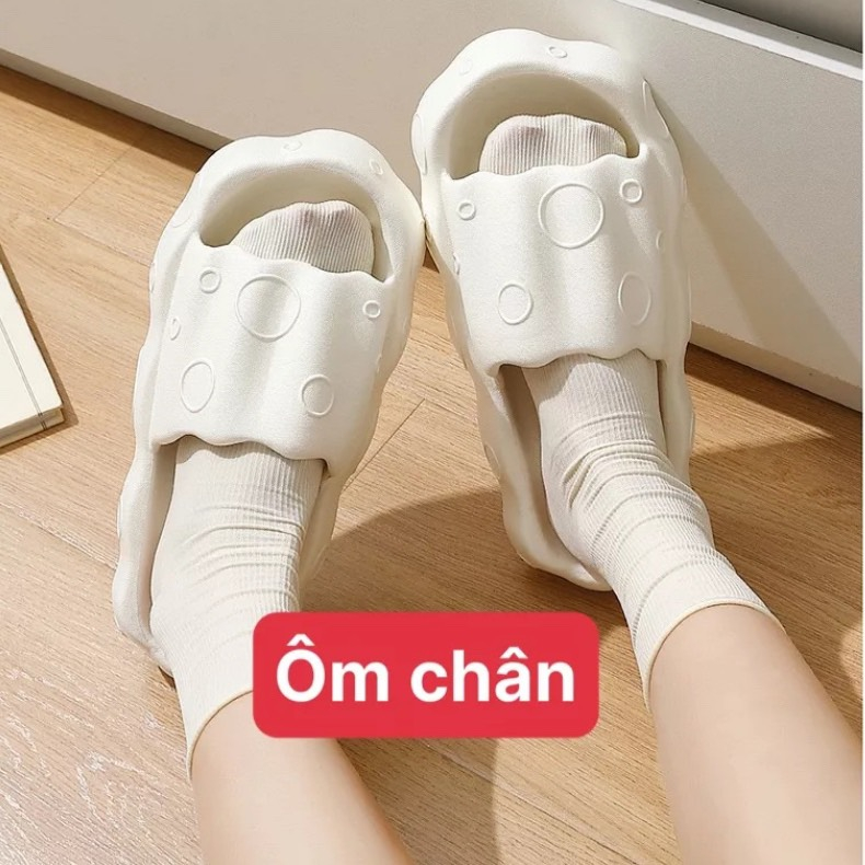Dép bánh mì nữ đế cao 5cm quai ngang kiểu lê hoạ tiết bong bóng eva nâng chiều cao đế đúc liền