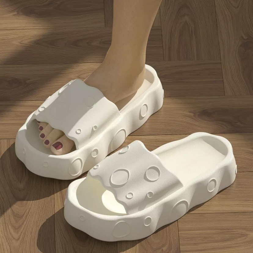 Dép bánh mì nữ đế cao 5cm quai ngang kiểu lê hoạ tiết bong bóng eva nâng chiều cao đế đúc liền