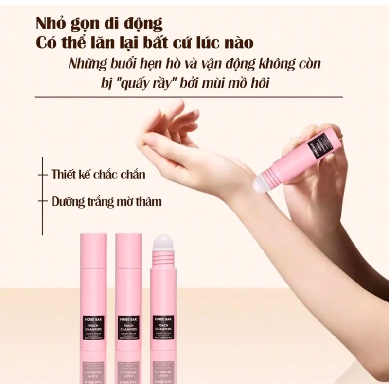 Lăn khử mùi Hobebar 20ml  hương sâm panh đào khử mùi dưỡng trắng mờ thâm với hương thơm kiểu Pháp cho bạn trẻ tự tin hơn