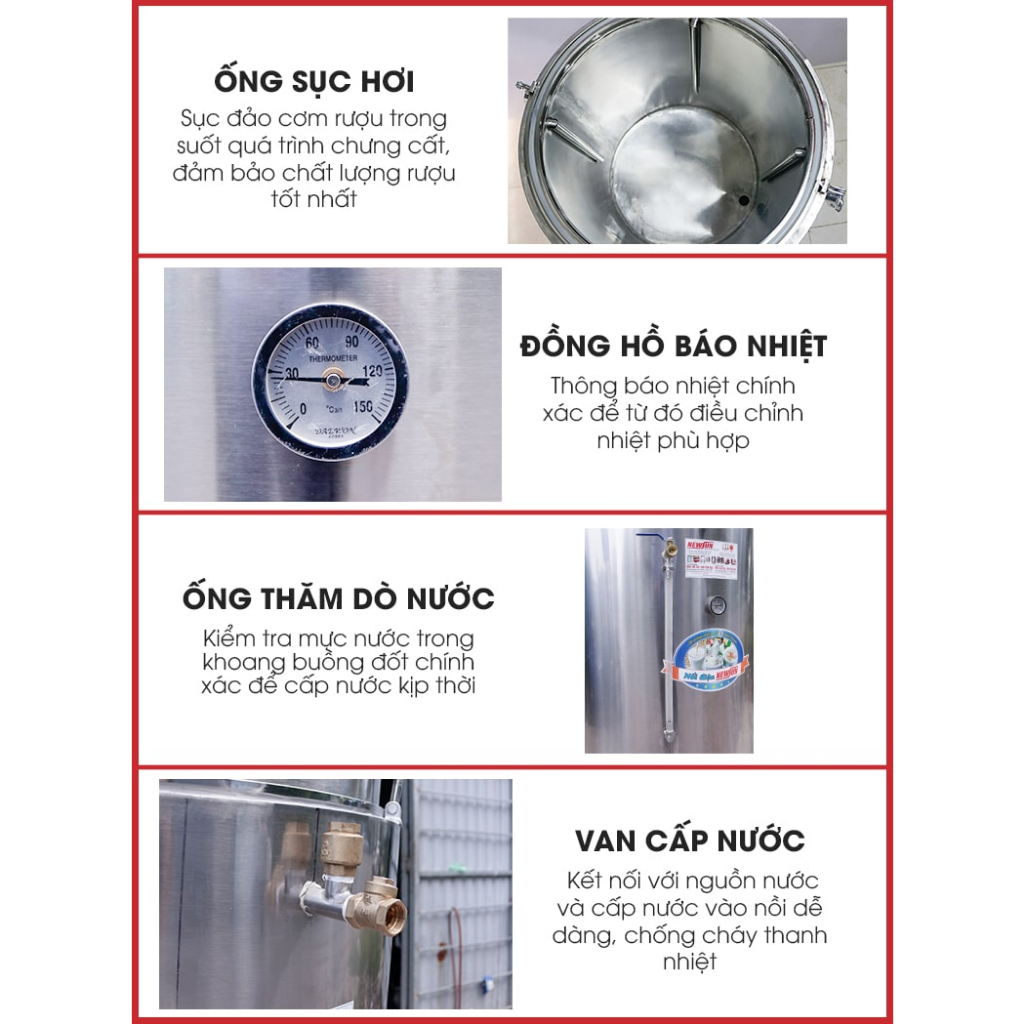 Nồi nấu rượu inox 20kg/mẻ NEWSUN công suất 12kW inox cao cấp 304