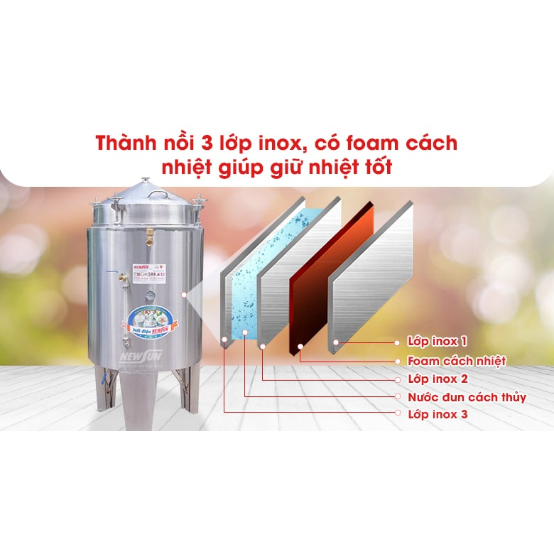 Nồi nấu rượu inox 20kg/mẻ NEWSUN công suất 12kW inox cao cấp 304
