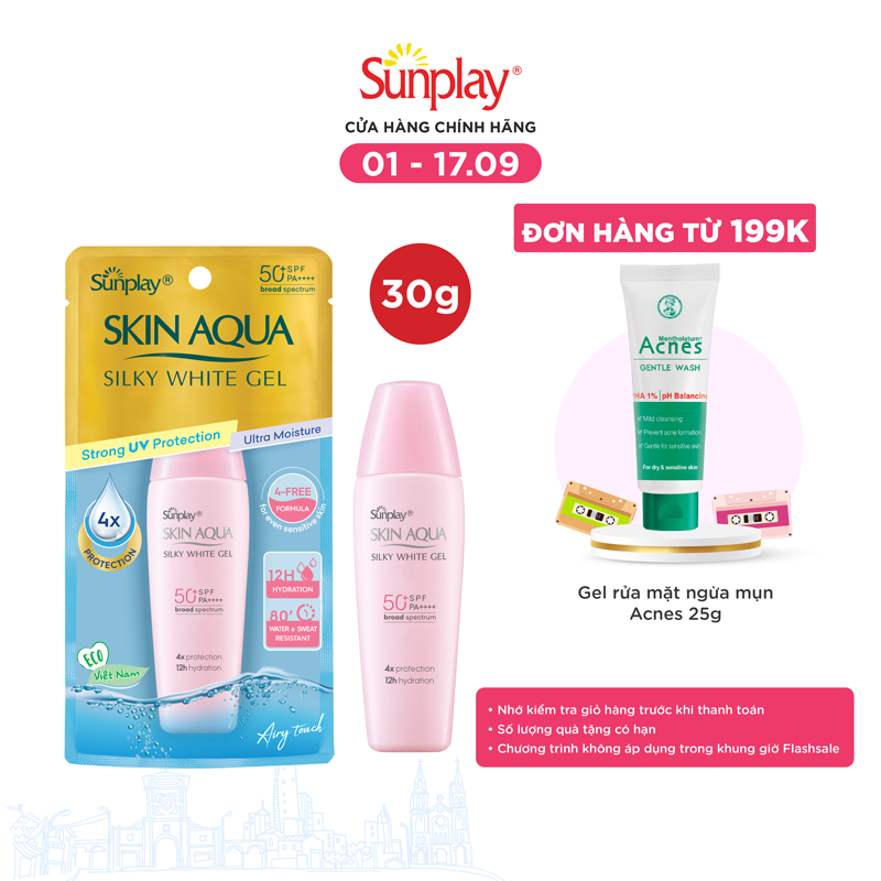 Gel chống nắng dưỡng da trắng mượt Sunplay Skin Aqua Silky White Gel SPF 50+, PA++++ 30g