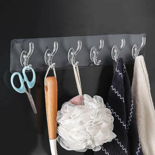 Thanh 6 Móc Treo Đồ Dán Tường Nhà Vệ Sinh, Bếp, Không Cần Khoan Đục Siêu Chắc Chắn, Tiện Dụng