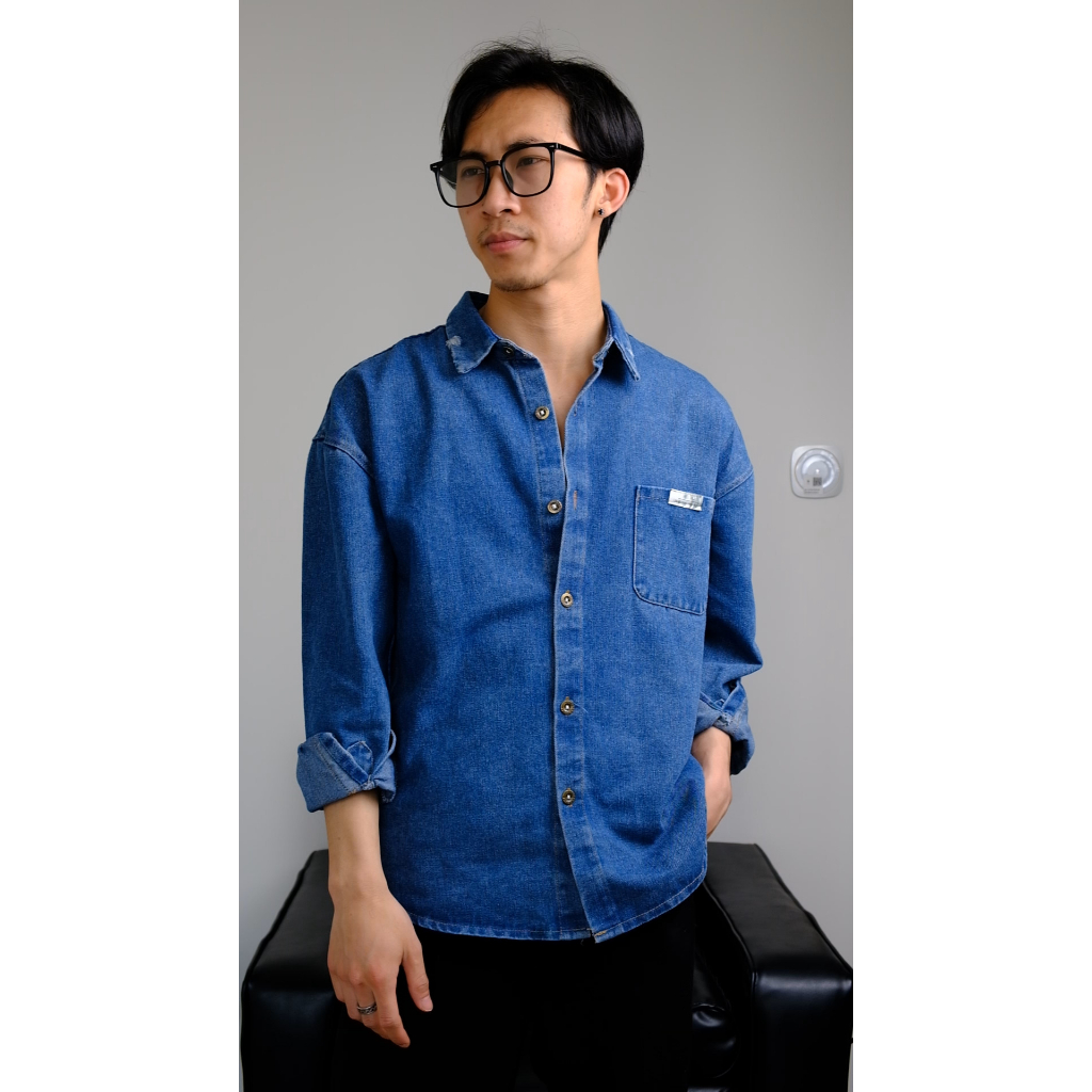 Áo sơ mi nam jeans denim dài tay phong cách Retro, sơ mi bò dành cho nam mã SM-006