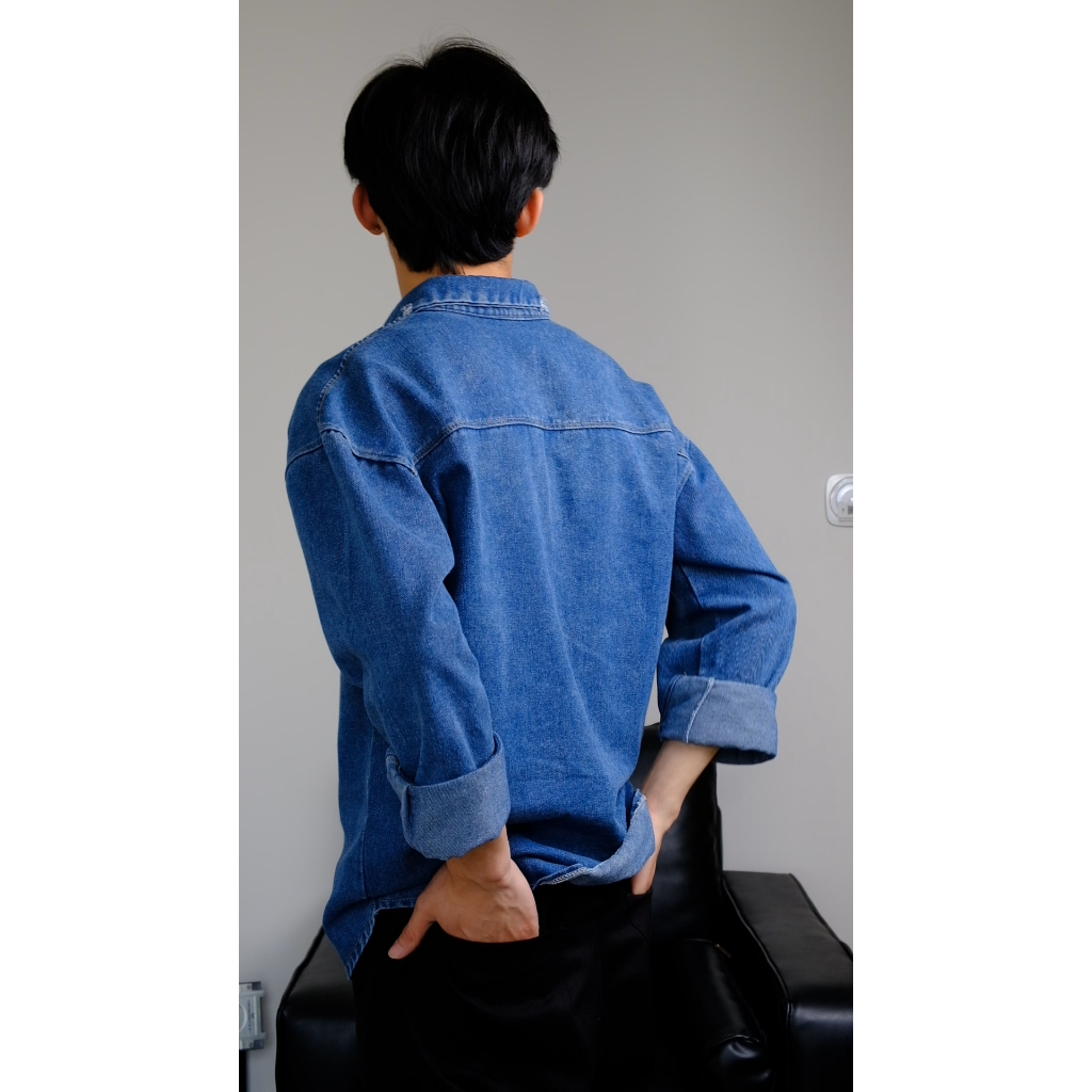 Áo sơ mi nam jeans denim dài tay phong cách Retro, sơ mi bò dành cho nam mã SM-006