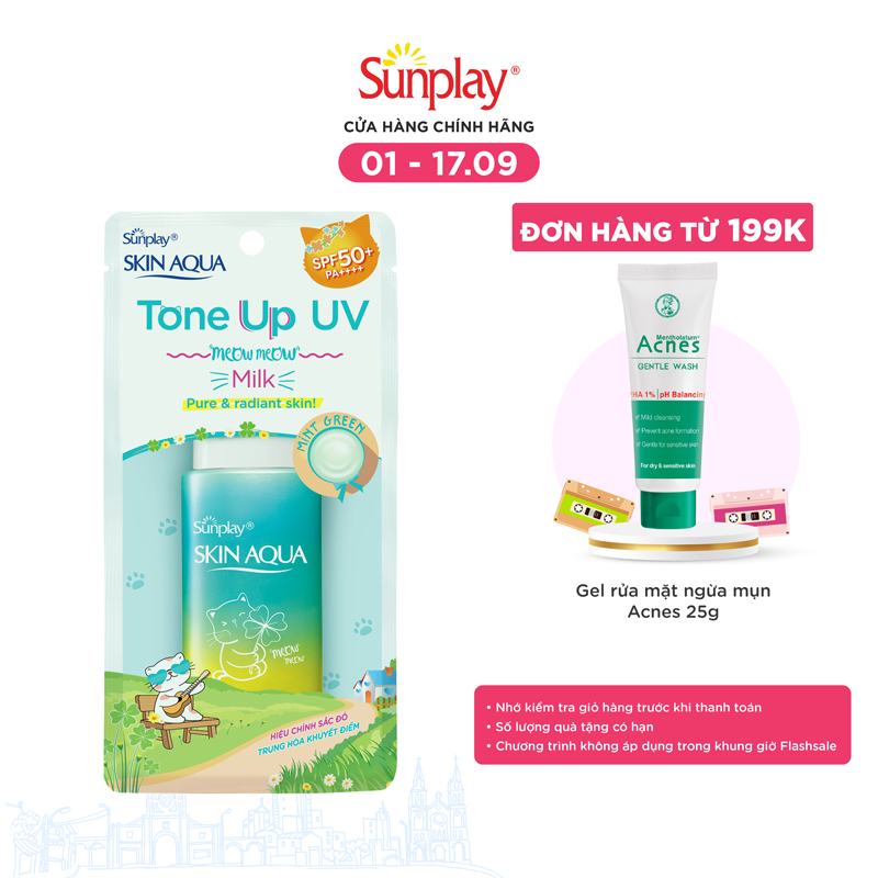 Sữa chống nắng kiềm dầu nâng tông Sunplay Skin Aqua Tone Up UV Milk 50g - Mint Green