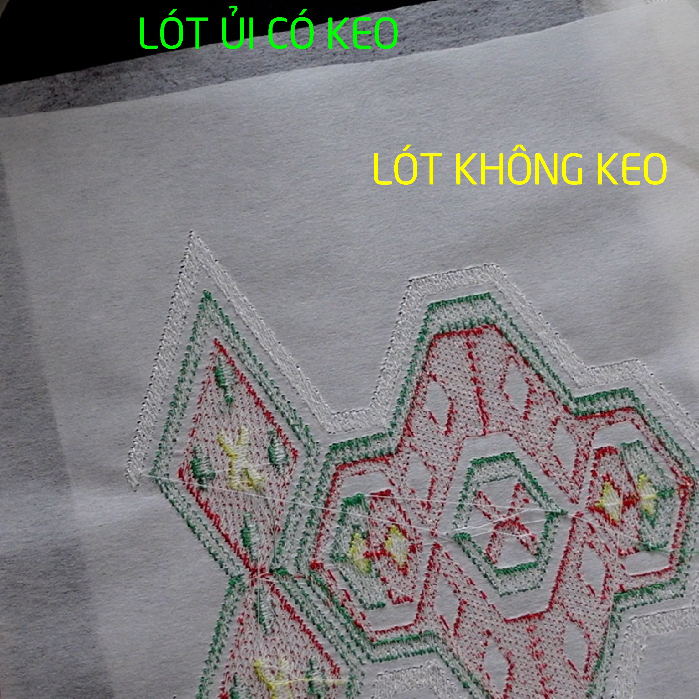 Giấy lót thêu vi tính, thêu tay có keo, ủi khi lót . Loại tốt dày  giúp vải không bị co, giãn khi thêu