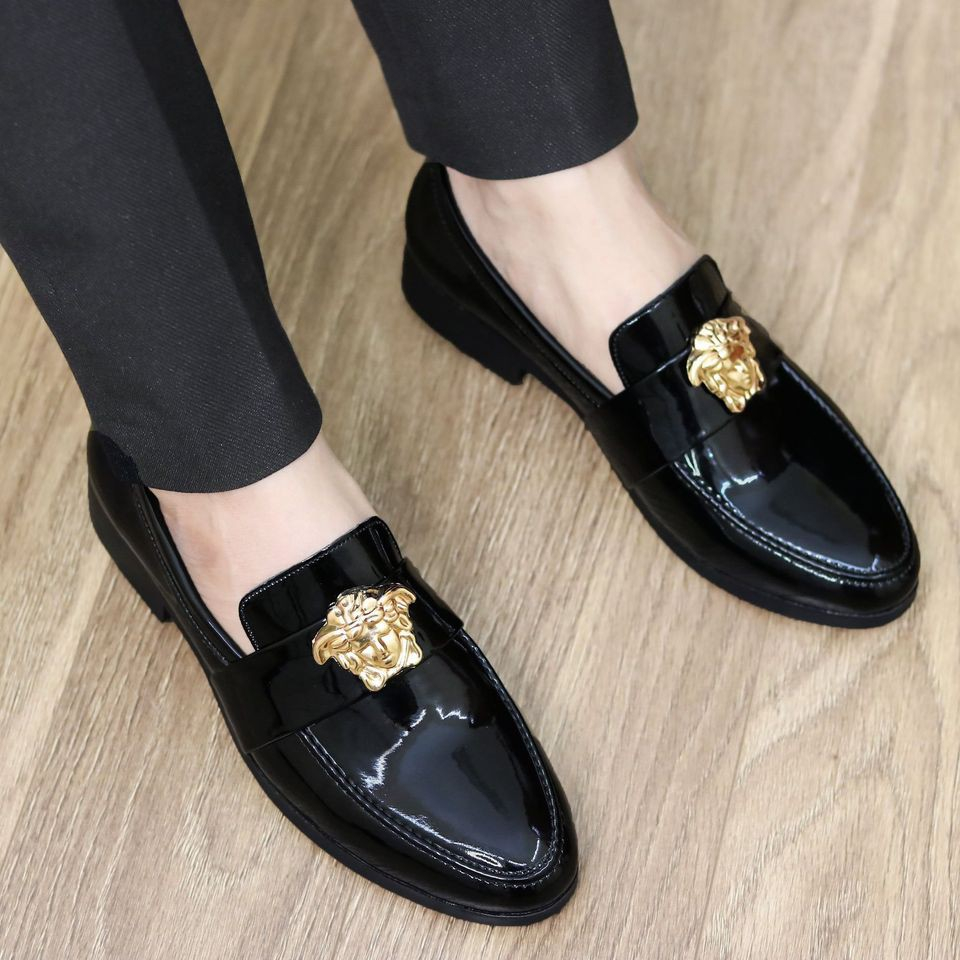 Giày lười da nam công sở màu đen khuy mặt sư tử giày dior nam da bóng full size 38-43