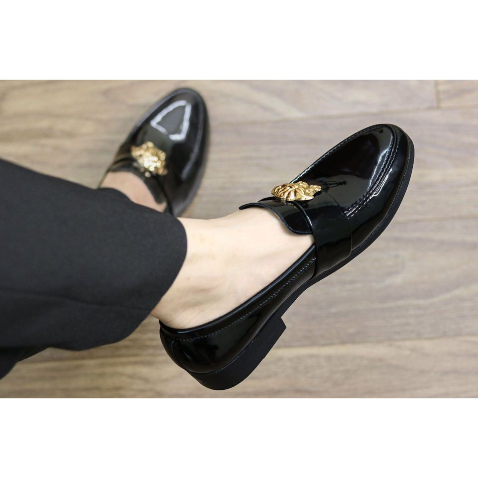 Giày lười da nam công sở màu đen khuy mặt sư tử giày dior nam da bóng full size 38-43