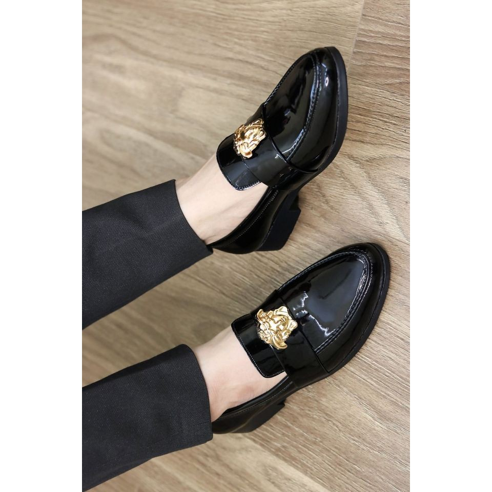 Giày lười da nam công sở màu đen khuy mặt sư tử giày dior nam da bóng full size 38-43