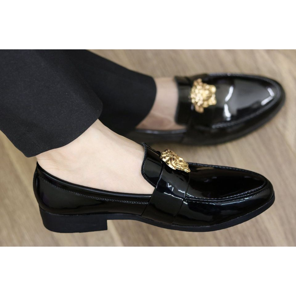 Giày lười da nam công sở màu đen khuy mặt sư tử giày dior nam da bóng full size 38-43