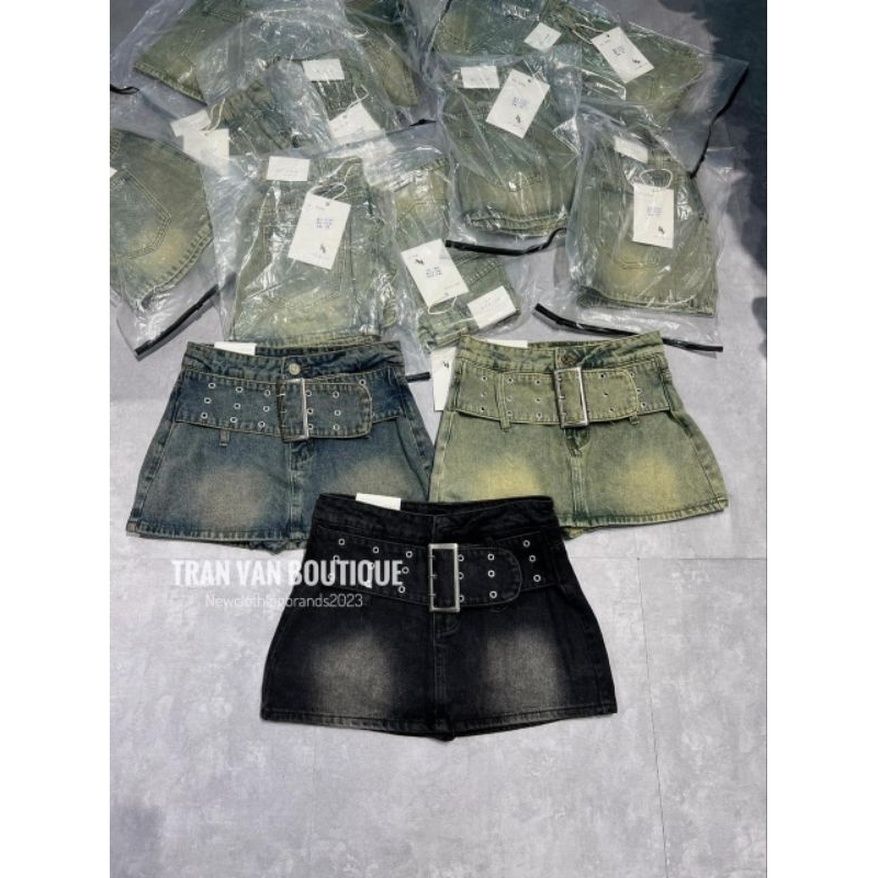 Chân váy jeans ngắn đai to hàng QCL1