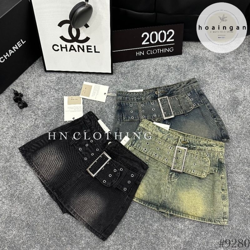 Chân váy jeans ngắn đai to hàng QCL1
