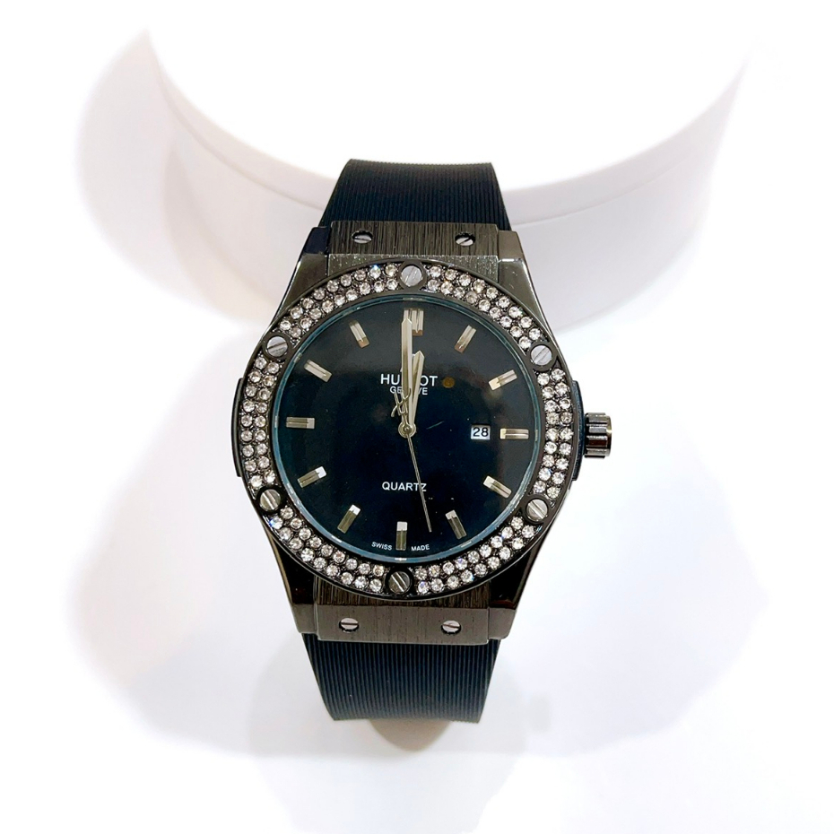 Đồng Hồ Nam HuLot Mặt Đính Đá - Size 42mm Dành Cho Nam, Máy Pin, Dây Cao Su, Kính Khoáng Cứng Bảo Hành Máy 6 Tháng