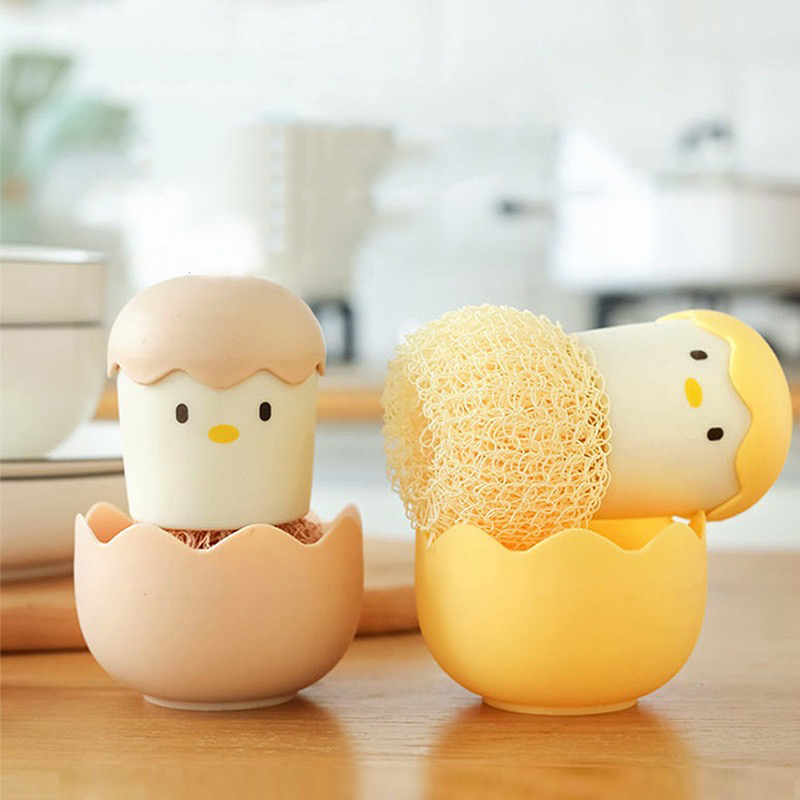 Chổi Cọ Rửa Xoong Nồi, Miếng Rửa Bát, Miếng Rửa Chén Gia Dụng Có Tay Cầm Hoạt Hình Dễ Thương KUKHOME