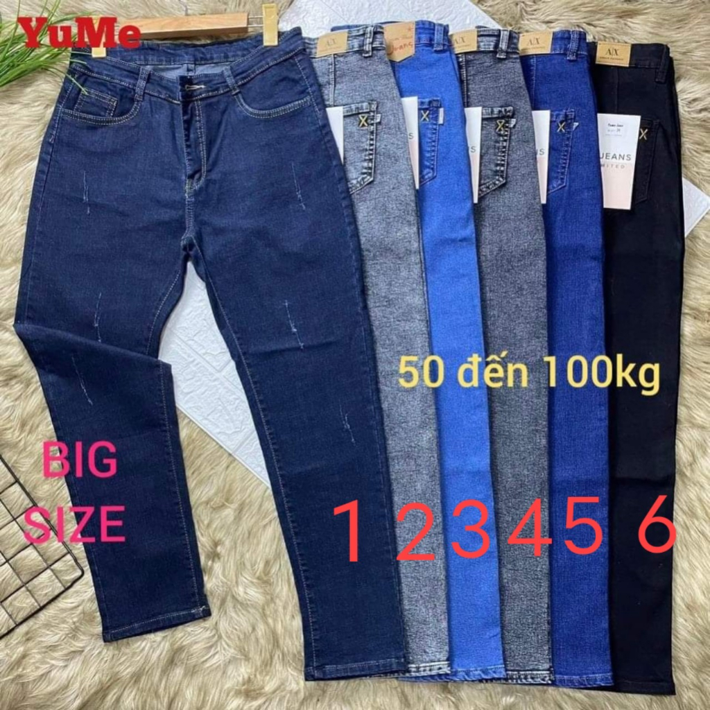 Quần dài jean nữ có size 28-46 vãi dày và co giãn. YUME.