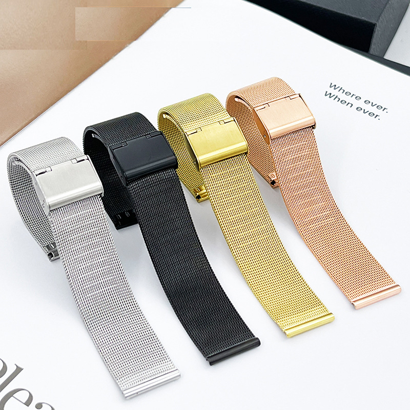 Dây đồng hồ thép nam nữ cao cấp không gỉ dạng lưới Milanese kèm chốt thông minh 10mm 12mm 14mm 16mm 17mm 18mm 19mm 20mm