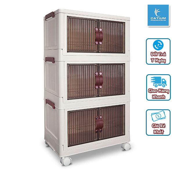 Tủ nhựa đa năng Gấp gọnTiện Lợi, Tủ Để Đồ Bánh Xe Xoay 360 Độ