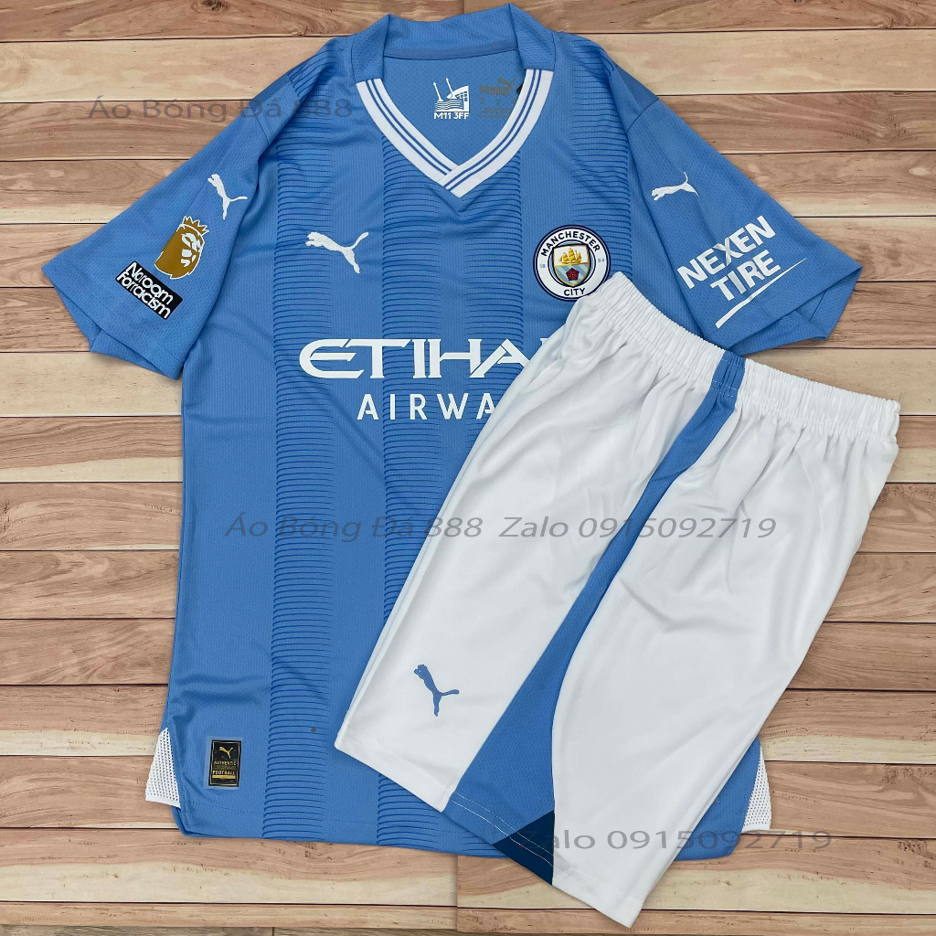 Bộ Quần Áo Bóng Đá CLB Manchester City, Áo Đá Banh ManC 2023 - Chuẩn Mẫu Thi Đấu - Vải Polyester Gai Thái