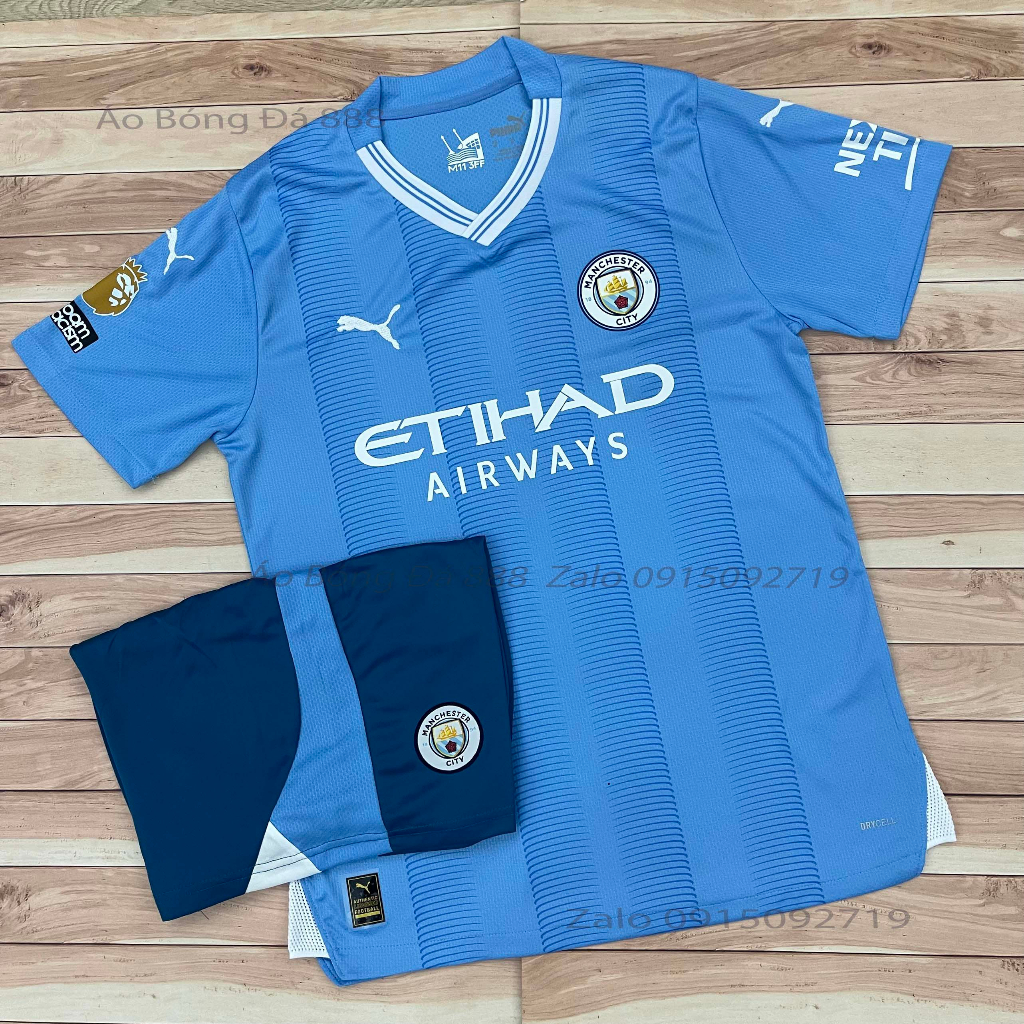 Bộ Quần Áo Bóng Đá CLB Manchester City, Áo Đá Banh ManC 2023 - Chuẩn Mẫu Thi Đấu - Vải Polyester Gai Thái