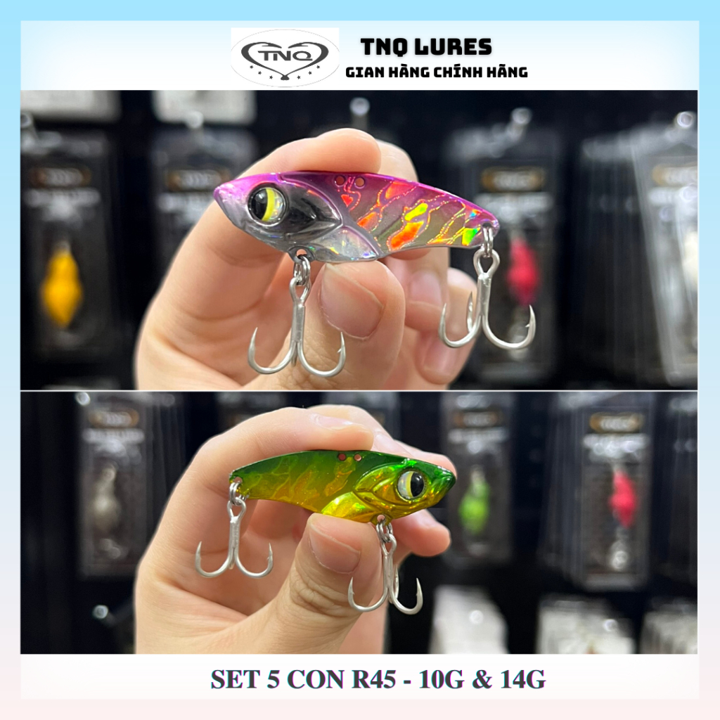 Set 5 cá sắt R45 7G,10G và 14G câu lóc, sộp, trê, nheo, giao màu ngẫu nhiên...TNQ LURES TOÁN NHÀ QUÊ