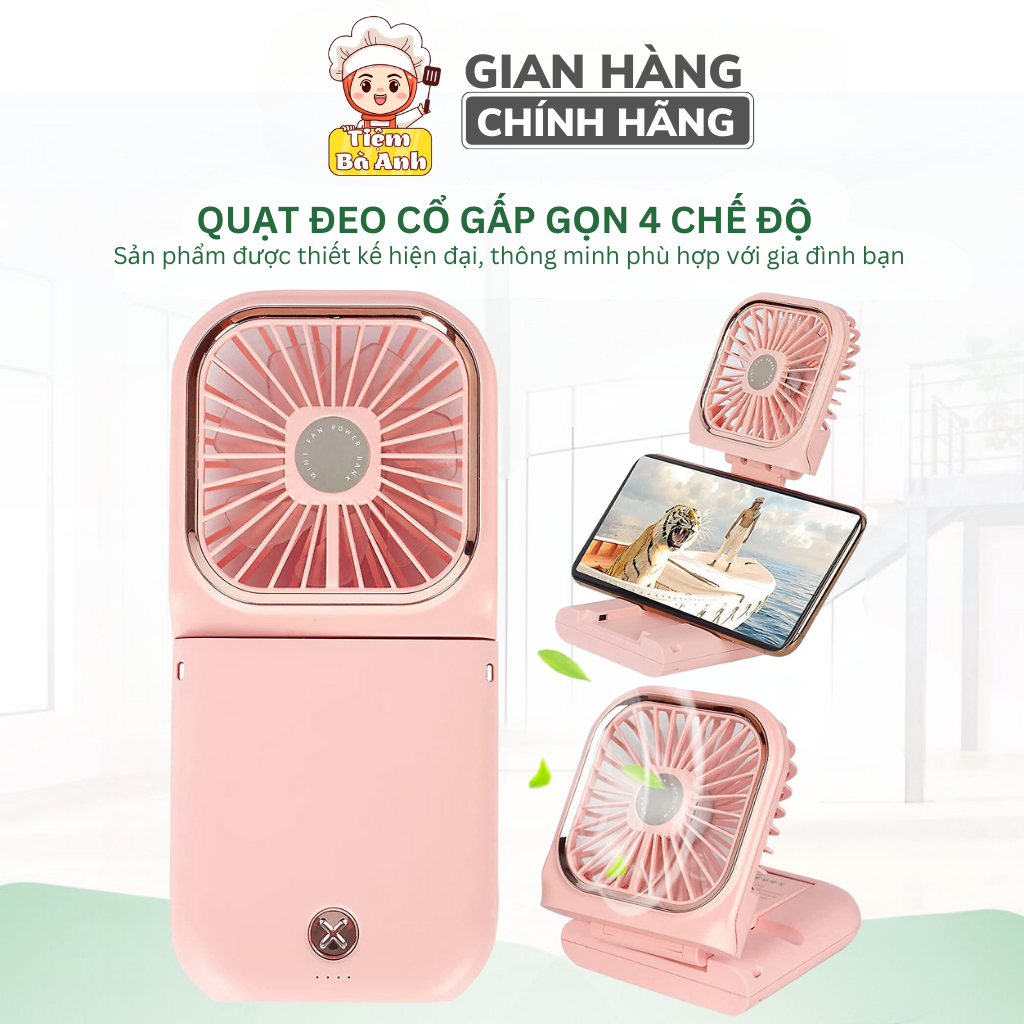 Quạt đeo cổ gấp gọn 2in1 tiện lợi, vừa làm mát, vừa thay thế sạc dự phòng, dung lượng pin lớn 3000mAH
