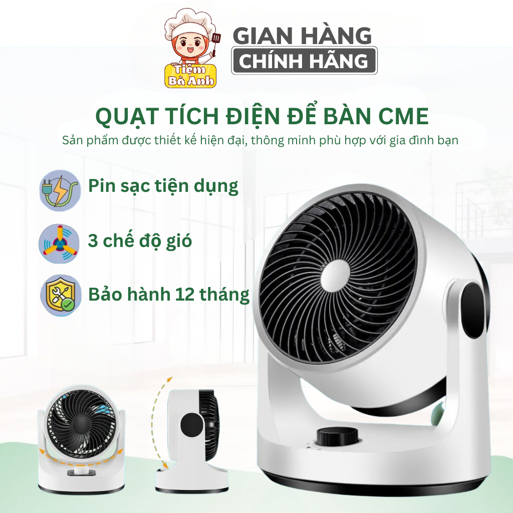 Quạt cắm điện để bàn CME 3 cấp độ gió đầu lắc tự động 90 độ công suất 40W không tiếng ồn bảo hành 6 tháng