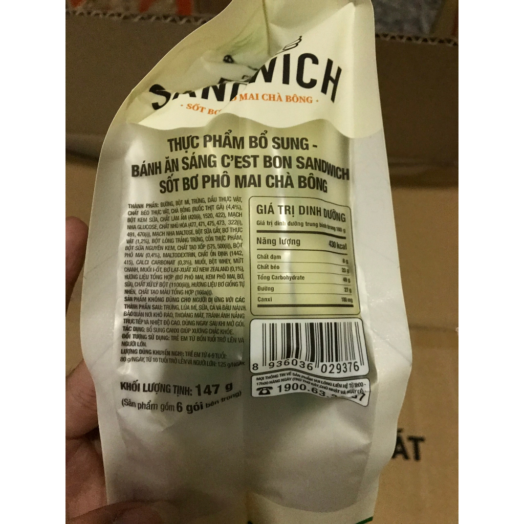 Bánh Ăn Sáng C'est Bon Orion Sandwich Sốt Bơ Phô Mai Chà Bông