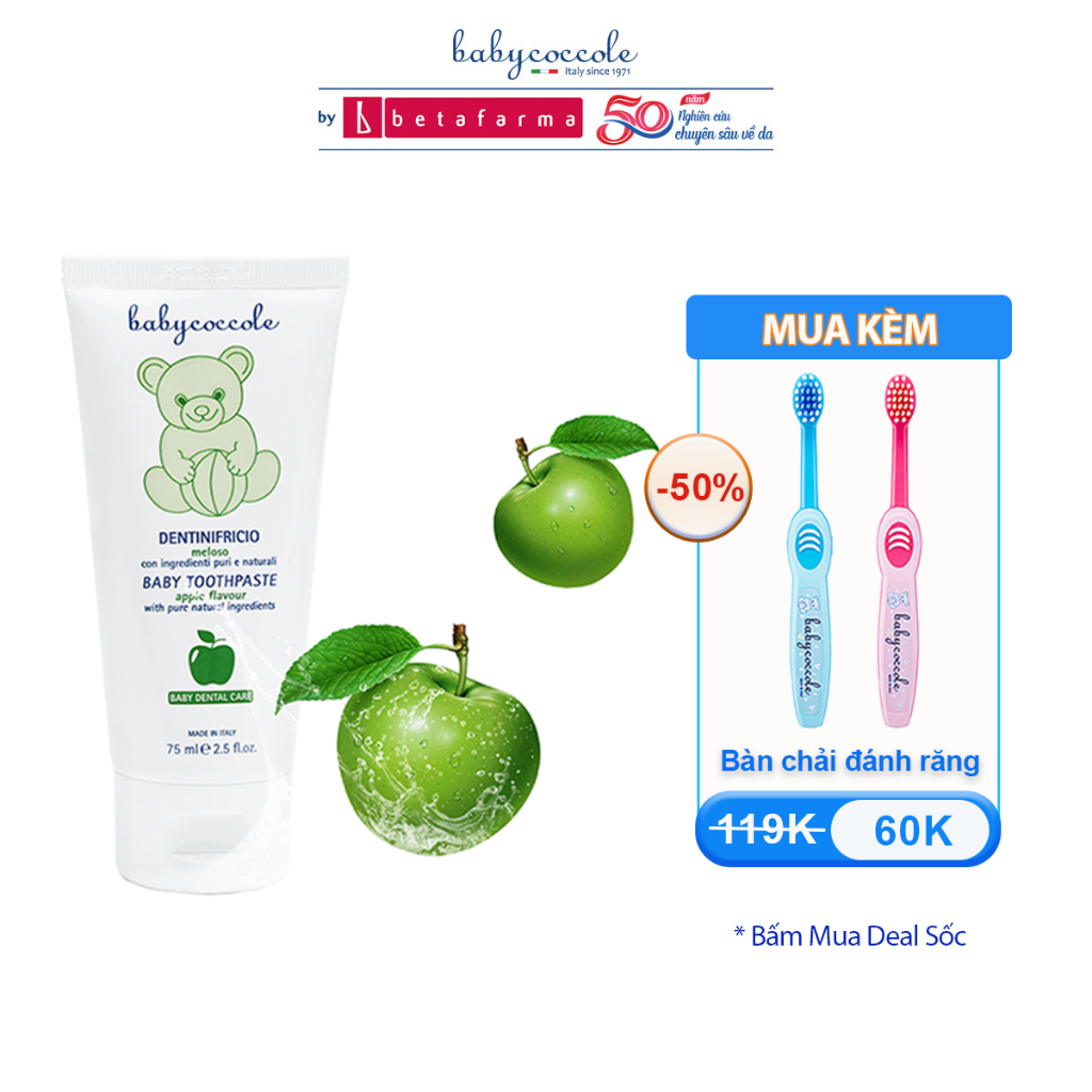 Kem đánh răng cho bé Babycoccole 12M+ nuốt được hương táo 75ml