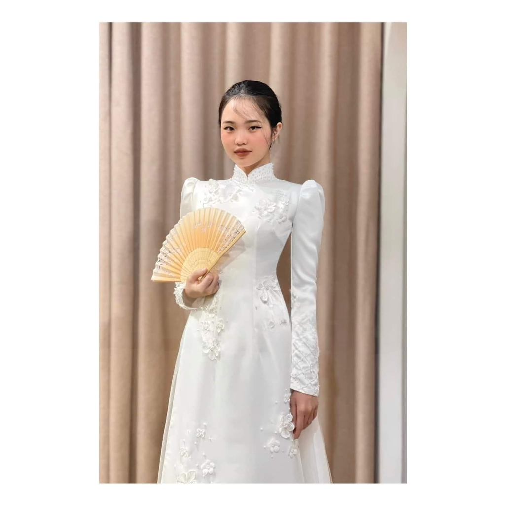 Áo dài cưới - Áo dài cô dâu chất liệu lụa Tô Châu cao cấp kết hoa siêu xinh by Quỳnh Hương