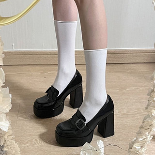 Giày lolita nữ da bóng đế cao 9cm Giày Lolita cao gót 9cm phối khuy ngang cá tính