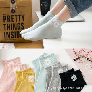 Combo 10 đôi tất gấu cổ ngắn ,sét 10 đôi hình hoa cúc kèm túi