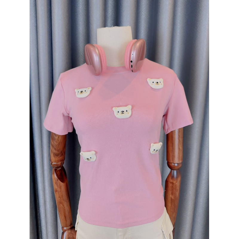 Áo thun quảng châu may kèm gấu mini