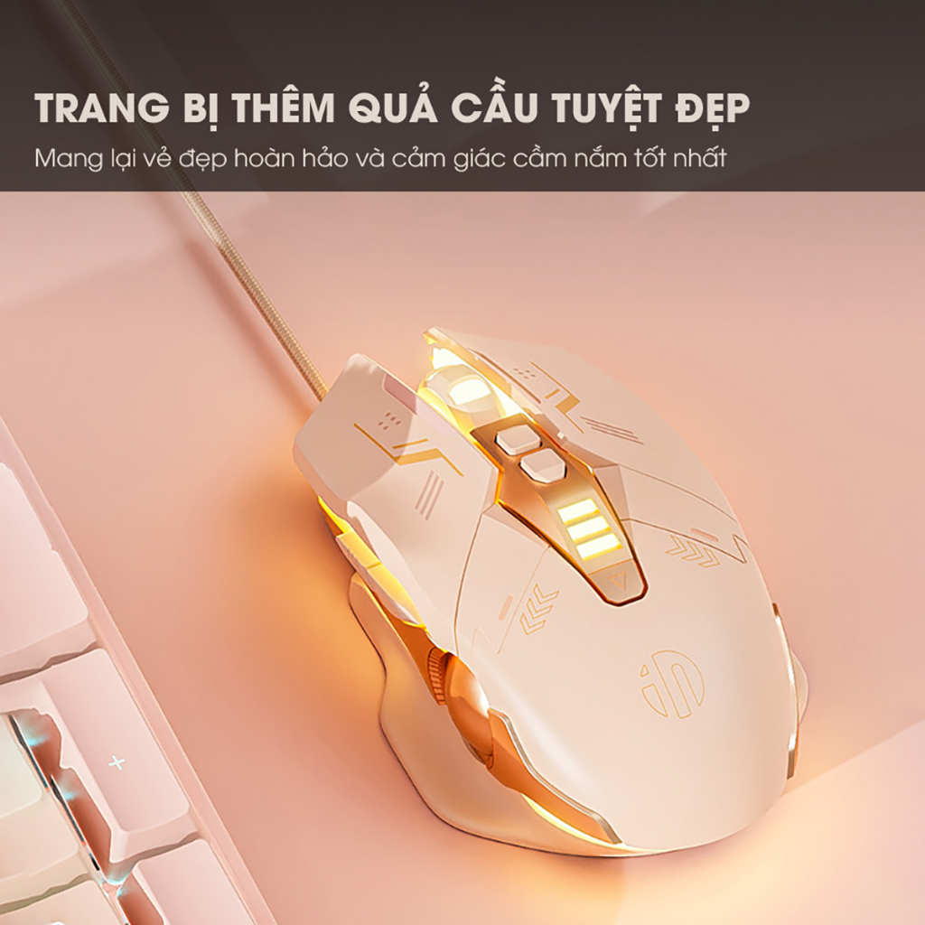 Chuột Máy Tính Màu Hồng Gaming SIDOTECH Inphic W5P Tắt Âm Silent Chơi Game Cho Streamer 4000 DPI Siêu Nhạy - Chính Hãng