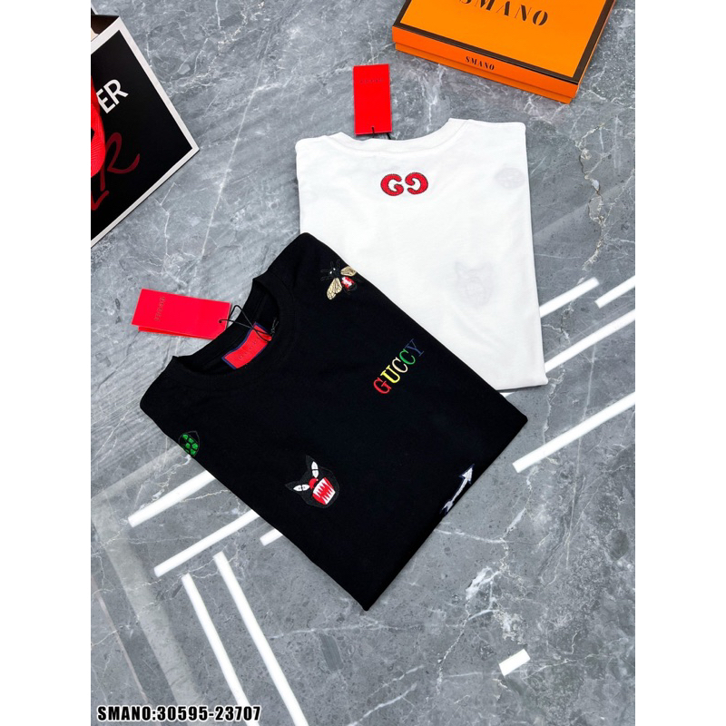 Áo thun thêu ong rắn GC hoạ tiết dệt 3D cao cấp,áo phông GC thêu hình ong rắn mũi tên đơn giản