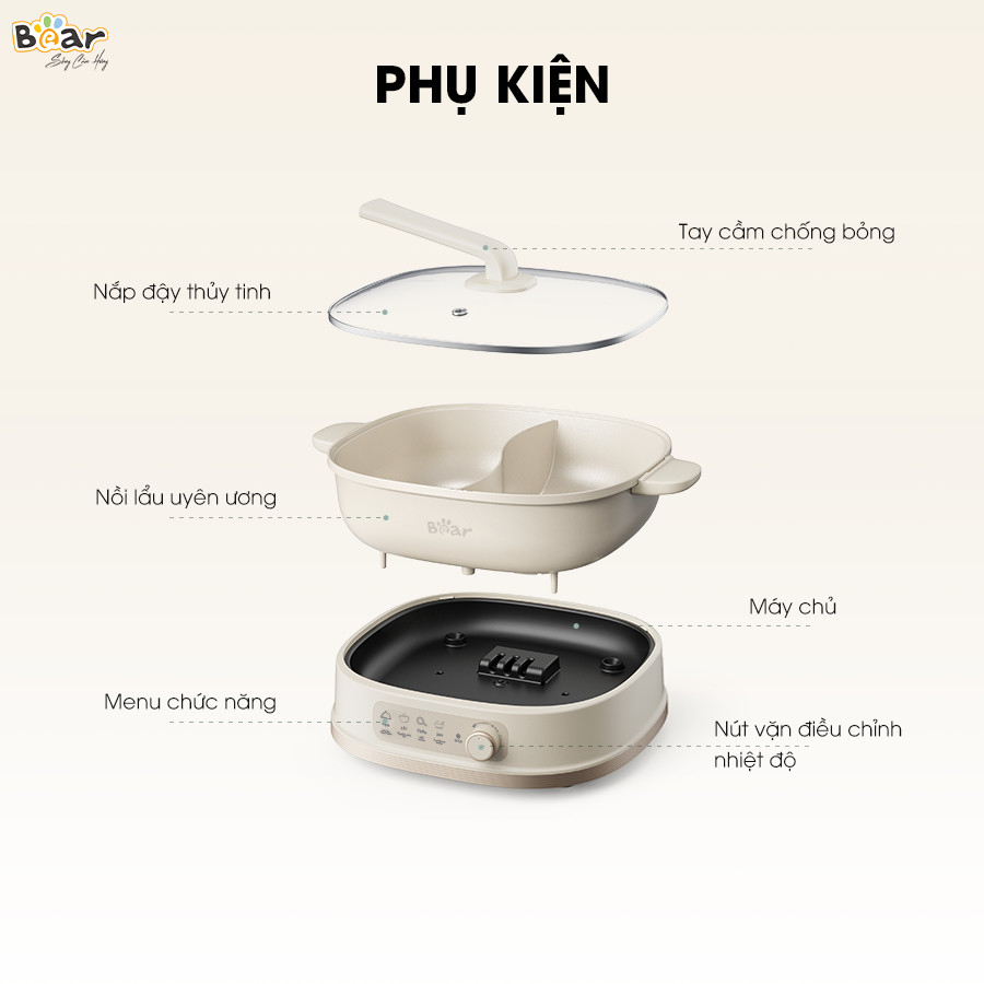 Nồi Lẩu 2 Ngăn BEAR-SB NL60U, Tiện Lợi Cho Mọi Gia Đình- Bảo Hành 12 Tháng