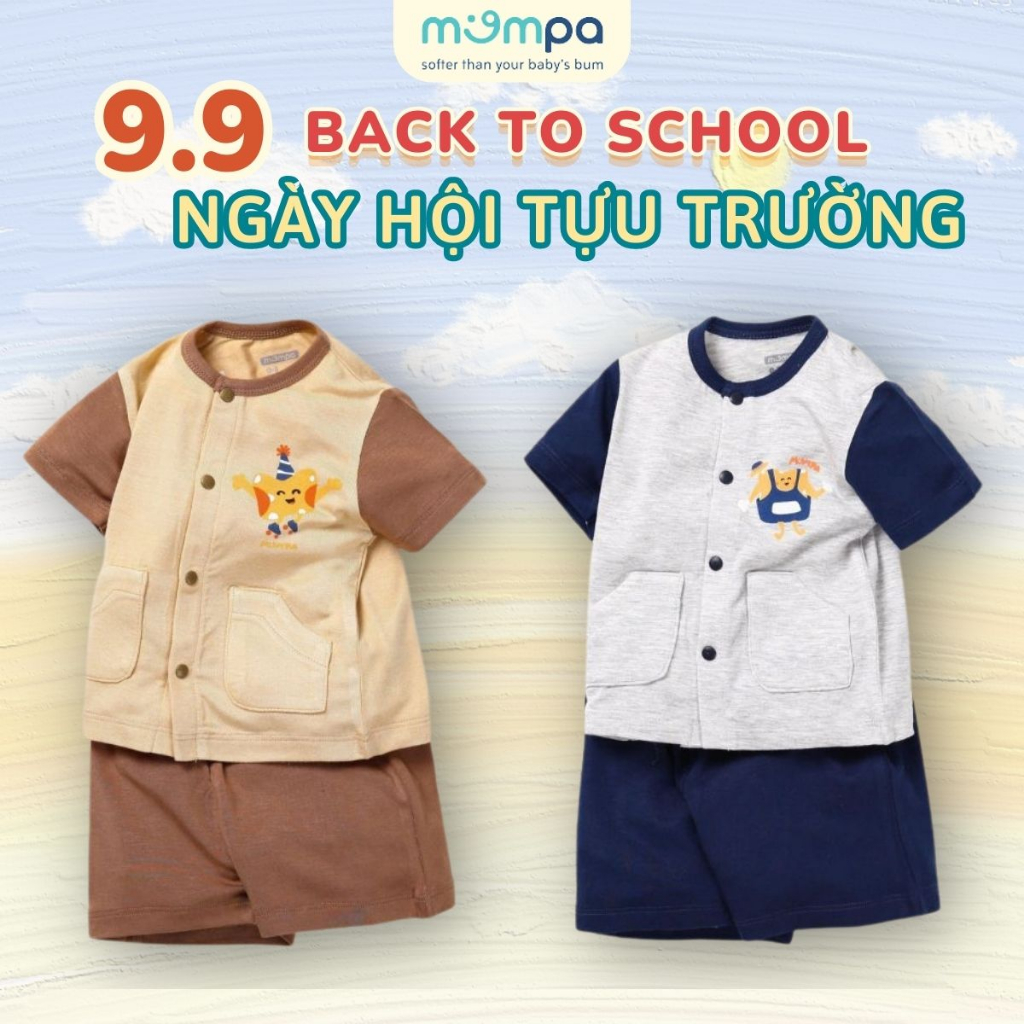 Bộ quần áo sơ sinh cộc tay cho bé Mompa 0 - 9 tháng vải Modal cúc giữa thoáng mát co giãn thấm hút 225