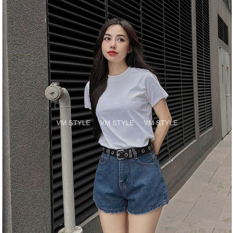 Quần đùi nữ VMSTYLE lưng cao, short jean ngố trơn lai thường - SJU00015