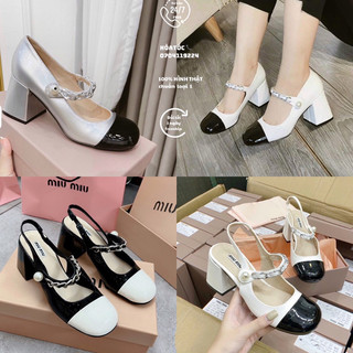 Giày nữ miu miu gót vuông bít mũi