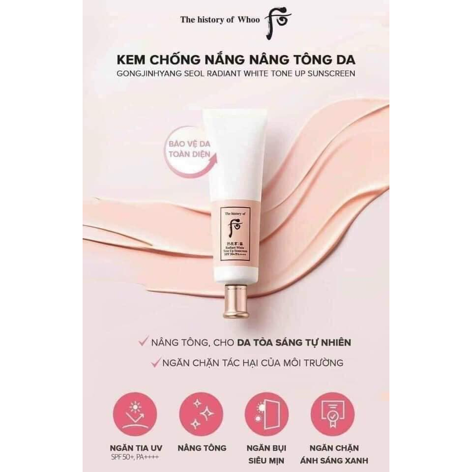 Combo 30 gói kem chống nắng dưỡng trắng nâng tông da Whoo radiant white tone up sunscreen