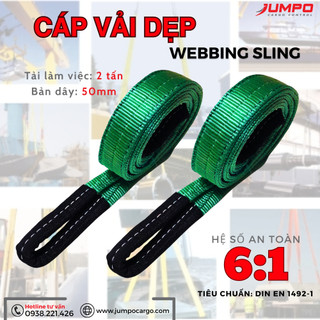 (Cáp Vải 2 Tấn, Hàng Jumpo Chuẩn Siêu Dày Cao Cấp, Hệ số An Toàn 6:1) Dây cáp vải cẩu hàng dẹp 2 tấn 2 đầu mắt, bản 50mm
