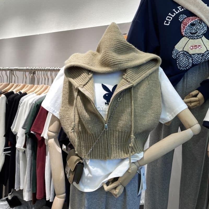 Ghile len nữ lông cừu kéo khóa trước dáng croptop siêu xinh mix chân váy jean hay khoác ngoài hcom154