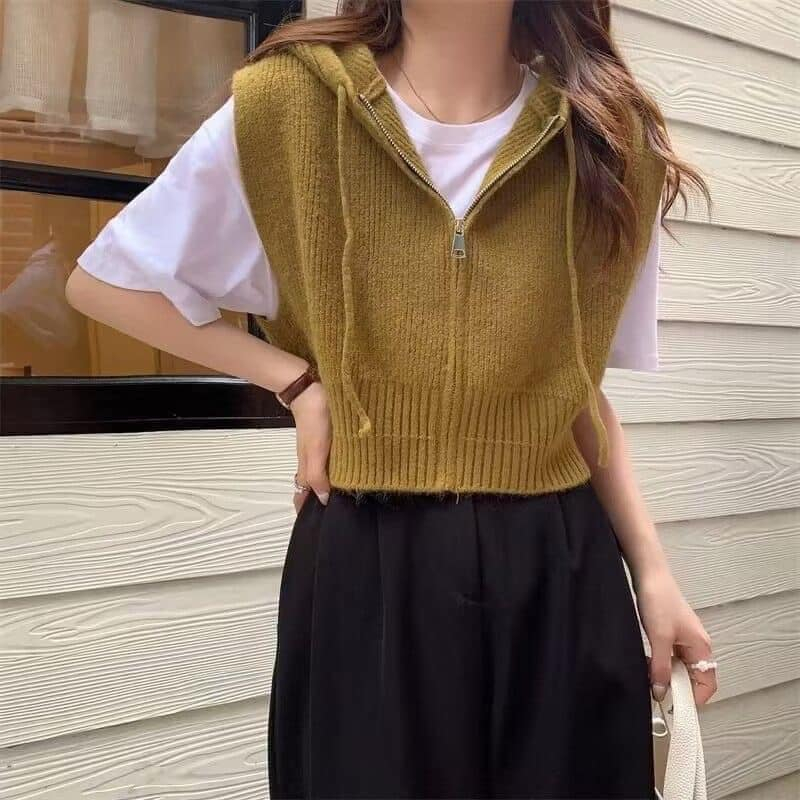 Ghile len nữ lông cừu kéo khóa trước dáng croptop siêu xinh mix chân váy jean hay khoác ngoài hcom154