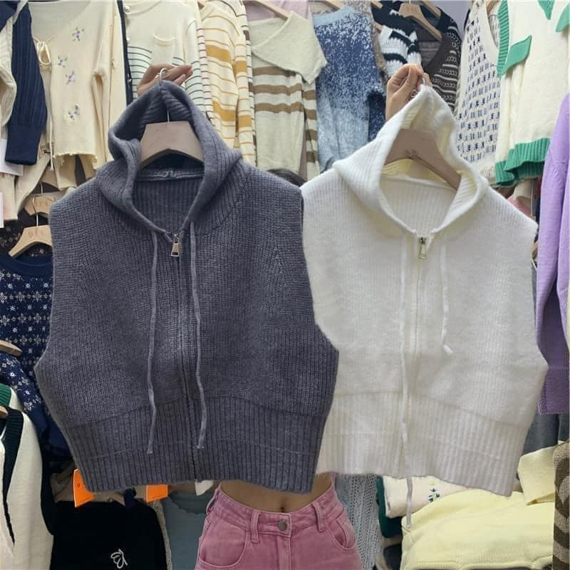 Ghile len nữ lông cừu kéo khóa trước dáng croptop siêu xinh mix chân váy jean hay khoác ngoài hcom154