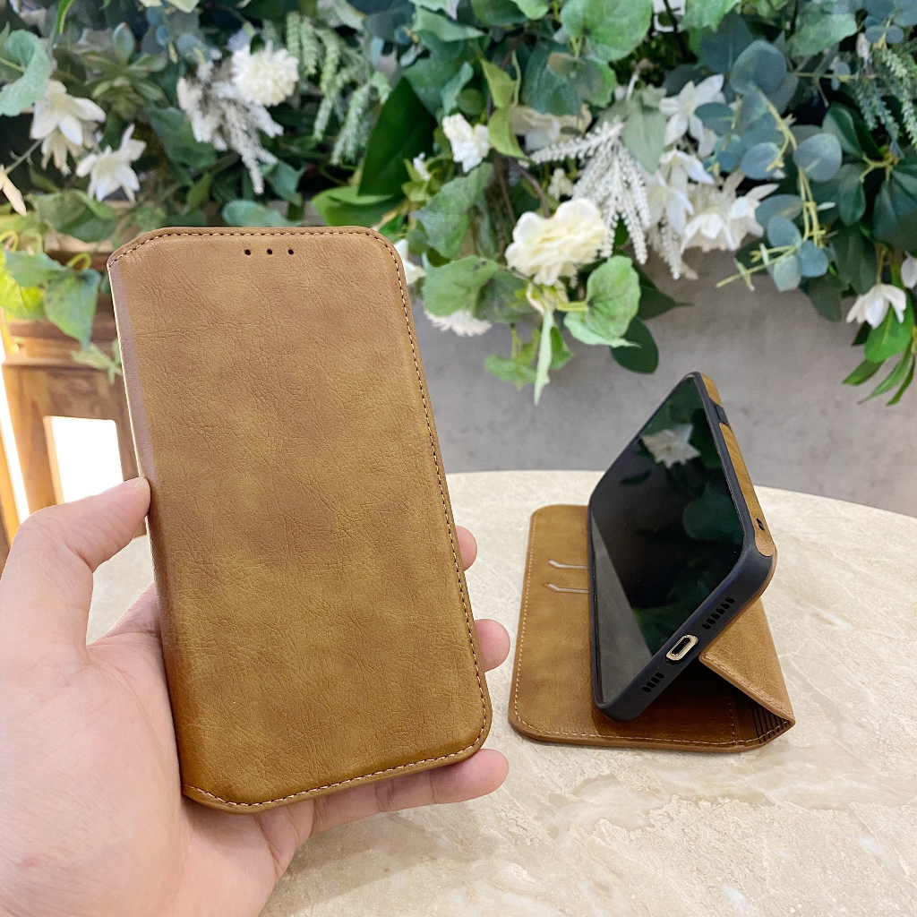 Bao Da Nắp Gập Da Bò Cao Cấp Kiêm Ví Đựng Thẻ Dành Cho iPhone 11/12/13/14/15/Pro/Max/Plus/Promax/Mini