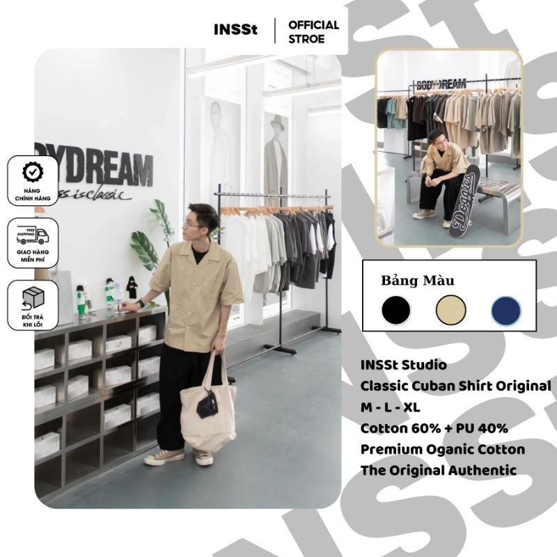 Áo Sơ Mi Unisex Local Brand INSSt Nam Nữ Form Rộng Màu Be